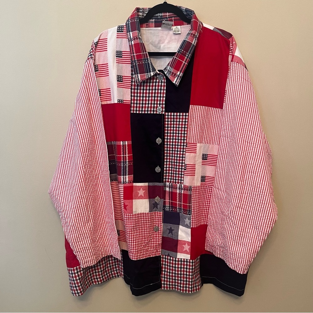 Vintage 90s Roaman’s American Flag Patchwork Jacket Women’s Size 4X